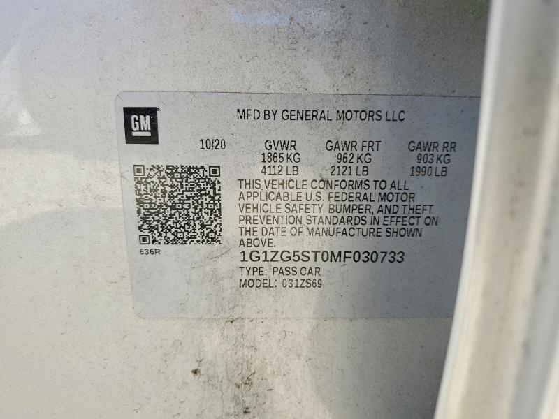 Продажа на аукционе авто 2021 Chevrolet Malibu, vin: 1G1ZG5ST0MF030733, номер лота: 56518326
