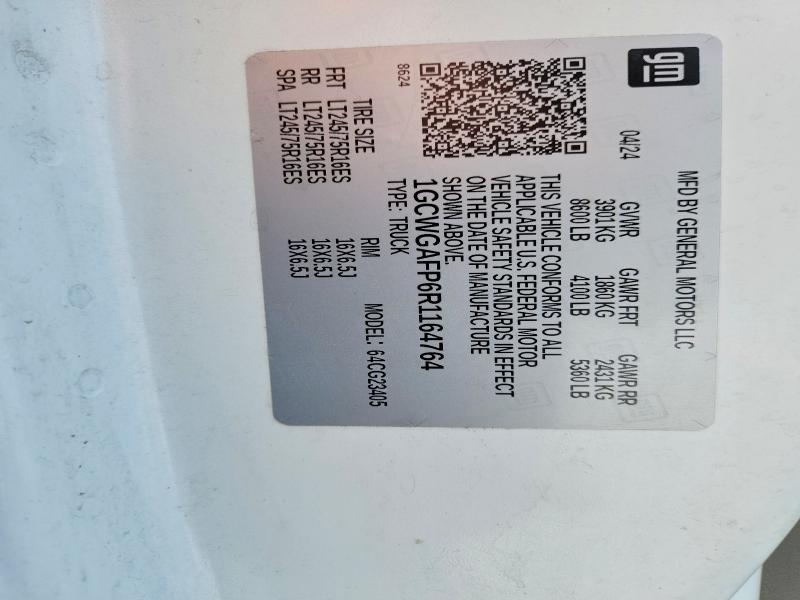 2024 Chevrolet Express G2500 მანქანა იყიდება აუქციონზე, vin: 1GCWGAFP6R1164764, აუქციონის ნომერი: 56709776