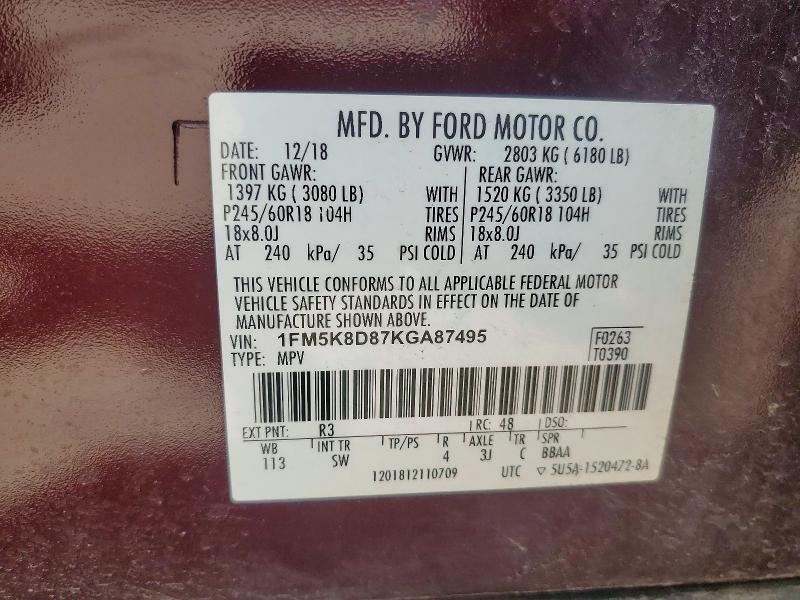 Aukcja sprzedaży 2019 Ford Explorer, vin: 1FM5K8D87KGA87495, numer aukcji: 58147296