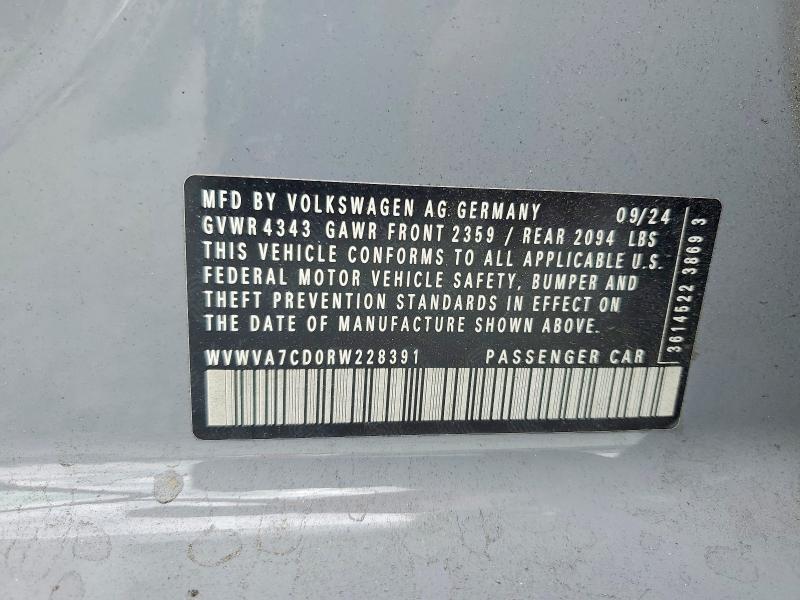 57543046 :رقم المزاد ، WVWVA7CD0RW228391 vin ، 2024 Volkswagen Gti مزاد بيع