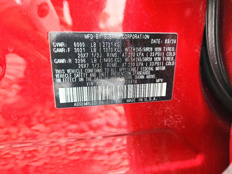 2024 Subaru Ascent მანქანა იყიდება აუქციონზე, vin: 4S4WMAWD1R3429816, აუქციონის ნომერი: 58594176