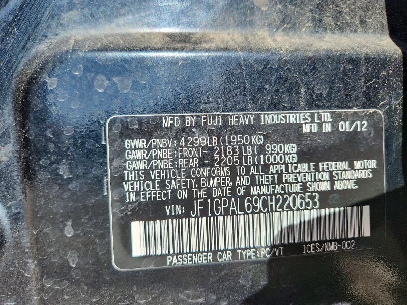 Aukcja sprzedaży 2012 Subaru Impreza, vin: JF1GPAL69CH220653, numer aukcji: 55797936