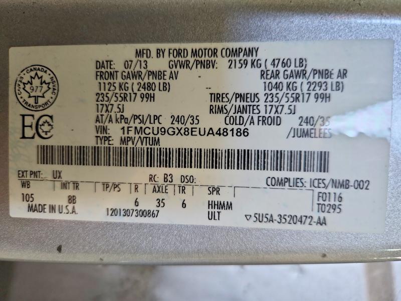 Продаж на аукціоні авто 2014 Ford Escape, vin: 1FMCU9GX8EUA48186, номер лоту: 55872216