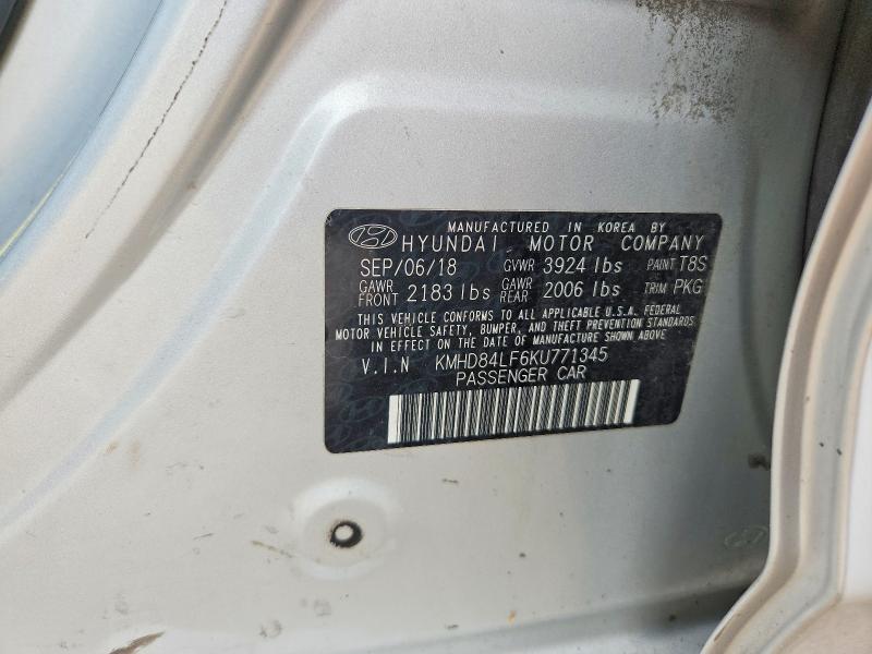 Продажа на аукционе авто 2019 Hyundai Elantra, vin: KMHD84LF6KU771345, номер лота: 58931956