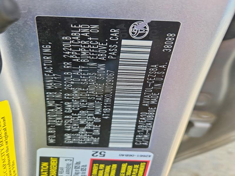 Aukcja sprzedaży 2018 Toyota Camry, vin: 4T1B11HK0JU029067, numer aukcji: 85620235