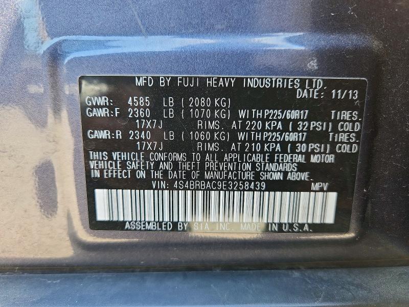 58513546 :رقم المزاد ، 4S4BRBAC9E3258439 vin ، 2014 Subaru Outback مزاد بيع