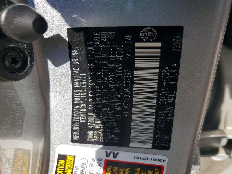 55093766 :رقم المزاد ، 4T1AZ1FB5MU067843 vin ، 2021 Toyota Avalon مزاد بيع