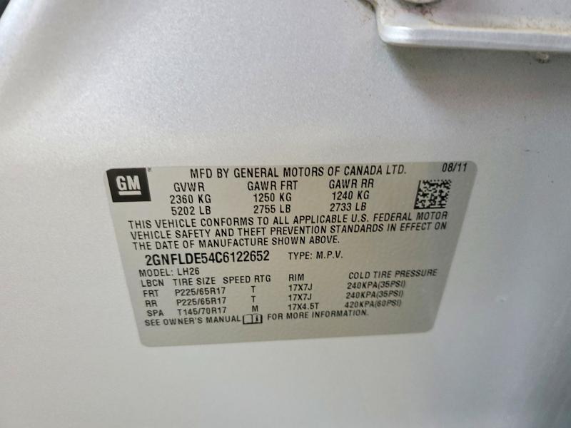 Продажа на аукционе авто 2012 Chevrolet Equinox, vin: 2GNFLDE54C6122652, номер лота: 58420926