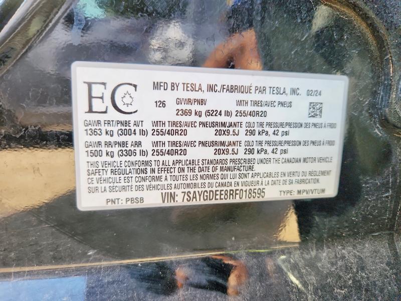 Продажа на аукционе авто 2024 Tesla Model Y, vin: 7SAYGDEE8RF018595, номер лота: 55114886