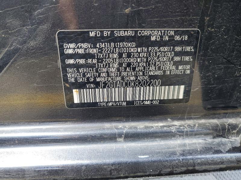 Aukcja sprzedaży 2019 Subaru Crosstrek, vin: JF2GTADC0K8202200, numer aukcji: 57737366