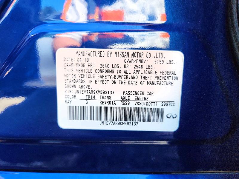 56078756 :رقم المزاد ، JN1EV7AR9KM592137 vin ، 2019 Infiniti Q50 مزاد بيع