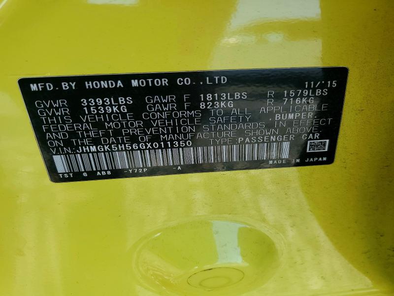 Продаж на аукціоні авто 2016 Honda Fit, vin: JHMGK5H56GX011350, номер лоту: 59173646