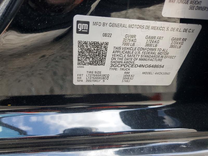 Продажа на аукционе авто 2022 Chevrolet Silverado, vin: 3GCPDCED4NG648654, номер лота: 58051006
