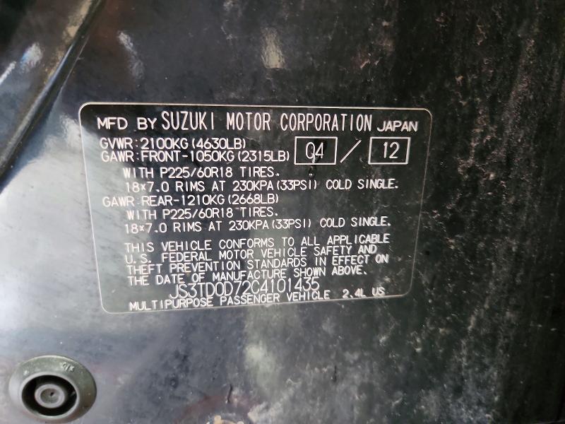 Продаж на аукціоні авто 2012 Suzuki Grand Vitara, vin: JS3TD0D72C4101435, номер лоту: 57182176