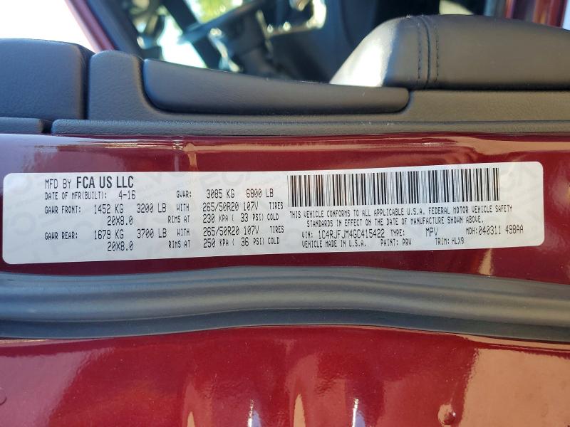 2016 Jeep Grand Cherokee მანქანა იყიდება აუქციონზე, vin: 1C4RJFJM4GC415422, აუქციონის ნომერი: 56141726