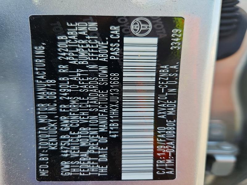 Aukcja sprzedaży 2018 Toyota Camry, vin: 4T1B11HKXJU131668, numer aukcji: 55918796
