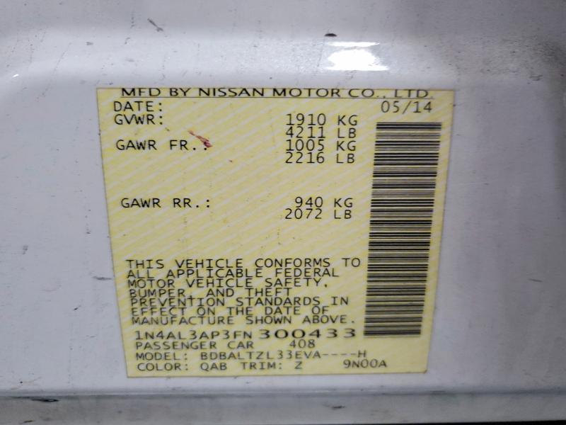 2015 Nissan Altima მანქანა იყიდება აუქციონზე, vin: 1N4AL3AP3FN300433, აუქციონის ნომერი: 58331396