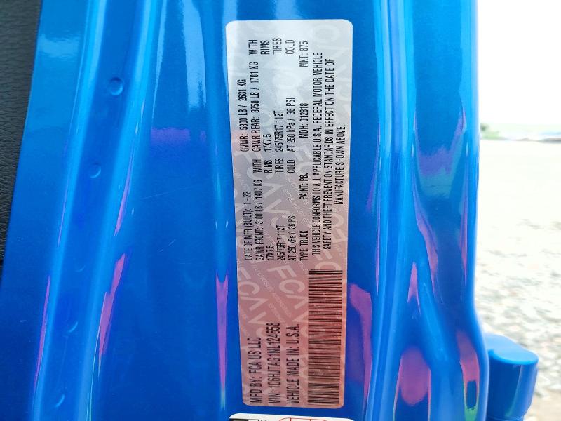 2022 Jeep Gladiator მანქანა იყიდება აუქციონზე, vin: 1C6HJTAG1NL124658, აუქციონის ნომერი: 55823746