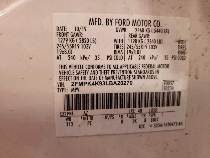 55749016 :رقم المزاد ، 2FMPK4K93LBA20270 vin ، 2020 Ford Edge مزاد بيع