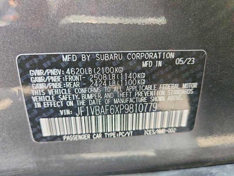 2023 Subaru Wrx მანქანა იყიდება აუქციონზე, vin: JF1VBAF6XP9810779, აუქციონის ნომერი: 56345136