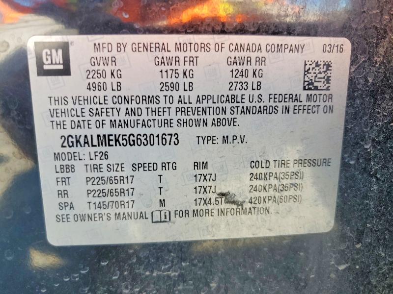 2016 Gmc Terrain მანქანა იყიდება აუქციონზე, vin: 2GKALMEK5G6301673, აუქციონის ნომერი: 56516536