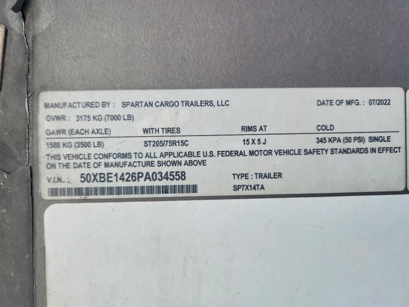 2023 Spartan Cargo Spartan Crago Trailers მანქანა იყიდება აუქციონზე, vin: 50XBE1426PA034558, აუქციონის ნომერი: 53605276