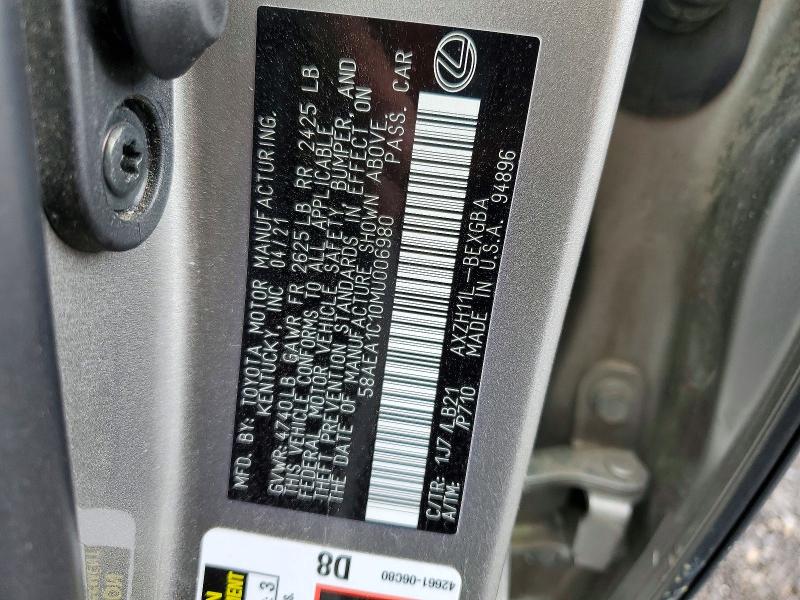 Aukcja sprzedaży 2021 Lexus Es, vin: 58AEA1C10MU006980, numer aukcji: 57845306