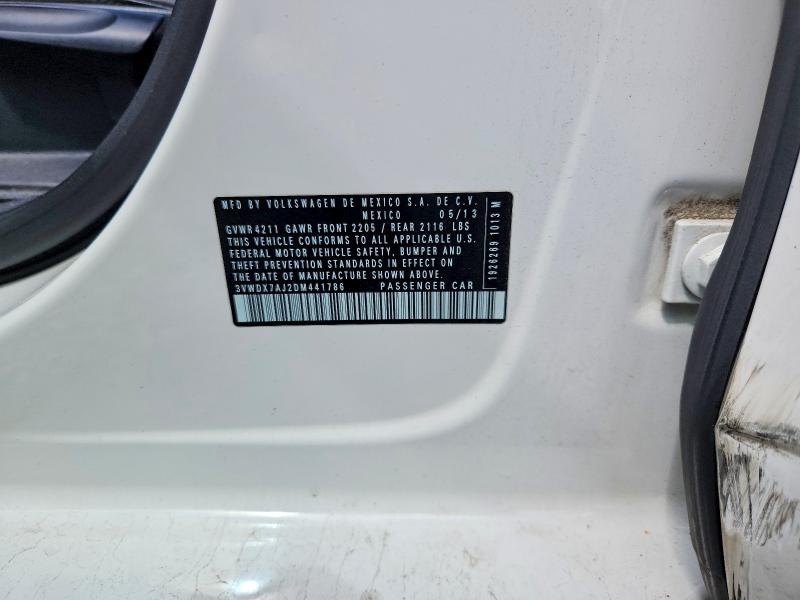 2013 Volkswagen Jetta მანქანა იყიდება აუქციონზე, vin: 3VWDX7AJ2DM441786, აუქციონის ნომერი: 58471986