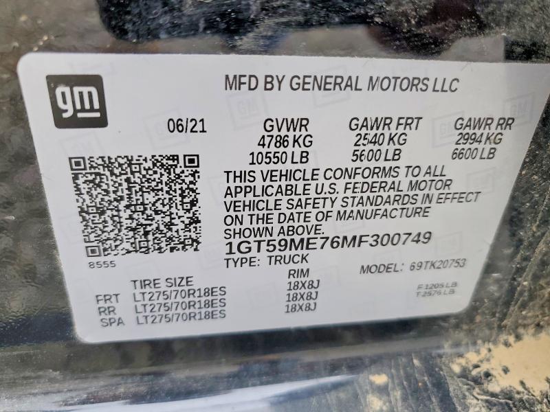 Aukcja sprzedaży 2021 Gmc Sierra, vin: 1GT59ME76MF300749, numer aukcji: 54556866