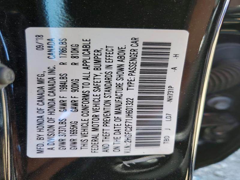 55637166 :رقم المزاد ، 2HGFC2F71JH601322 vin ، 2018 Honda Civic مزاد بيع