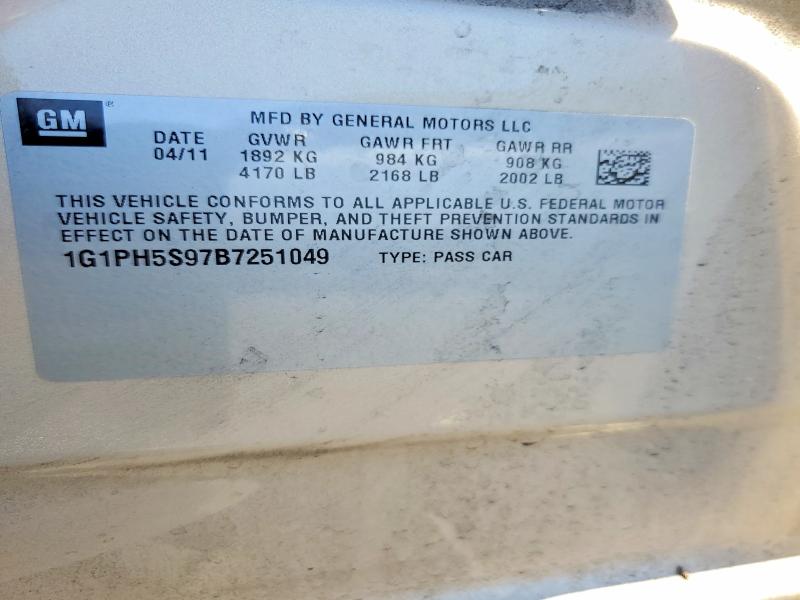 2011 Chevrolet Cruze მანქანა იყიდება აუქციონზე, vin: 1G1PH5S97B7251049, აუქციონის ნომერი: 57697006
