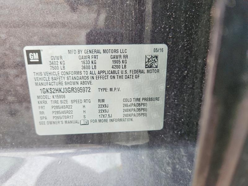 56698516 :رقم المزاد ، 1GKS2HKJ3GR395972 vin ، 2016 Gmc Yukon Xl مزاد بيع