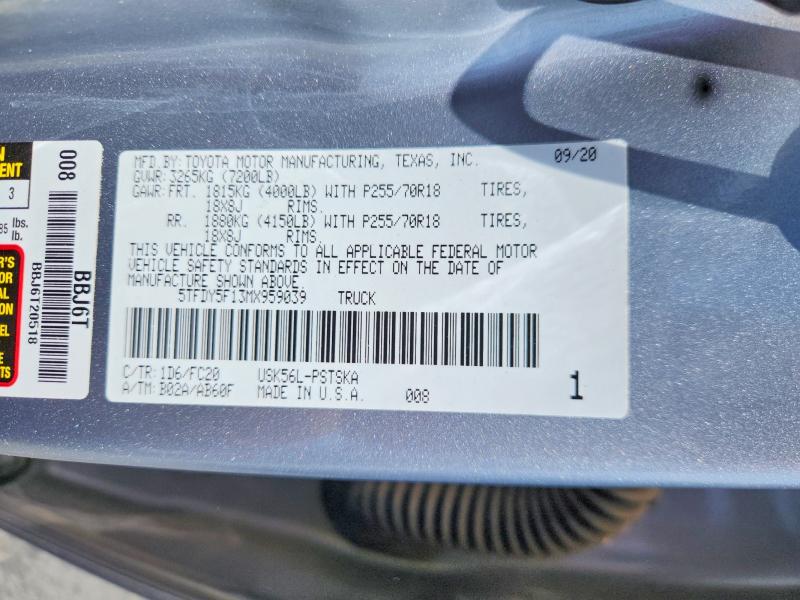 58896936 :رقم المزاد ، 5TFDY5F13MX959039 vin ، 2021 Toyota Tundra مزاد بيع
