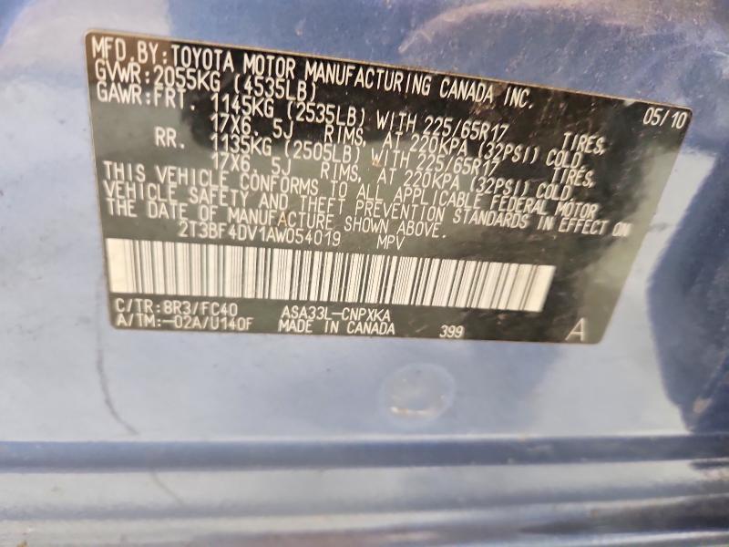Aukcja sprzedaży 2010 Toyota Rav4, vin: 2T3BF4DV1AW054019, numer aukcji: 58516786