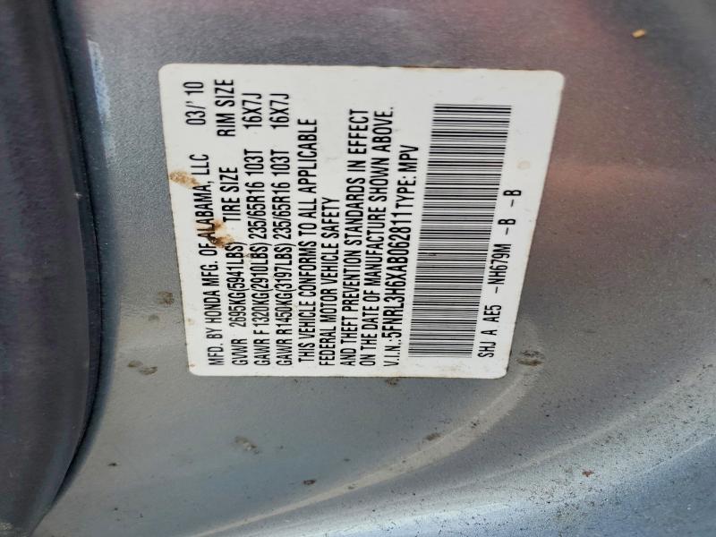 2010 Honda Odyssey მანქანა იყიდება აუქციონზე, vin: 5FNRL3H6XAB062811, აუქციონის ნომერი: 59079506