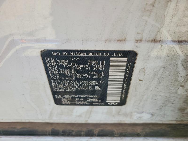 2021 Infiniti Qx80 მანქანა იყიდება აუქციონზე, vin: JN8AZ2AF2M9720835, აუქციონის ნომერი: 55509726