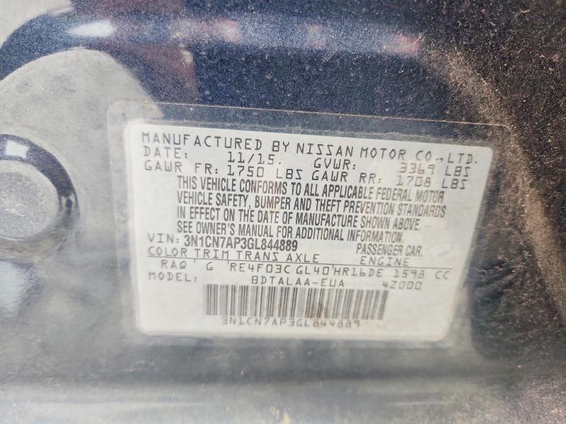 58629746 :رقم المزاد ، 3N1CN7AP3GL844889 vin ، 2016 Nissan Versa مزاد بيع