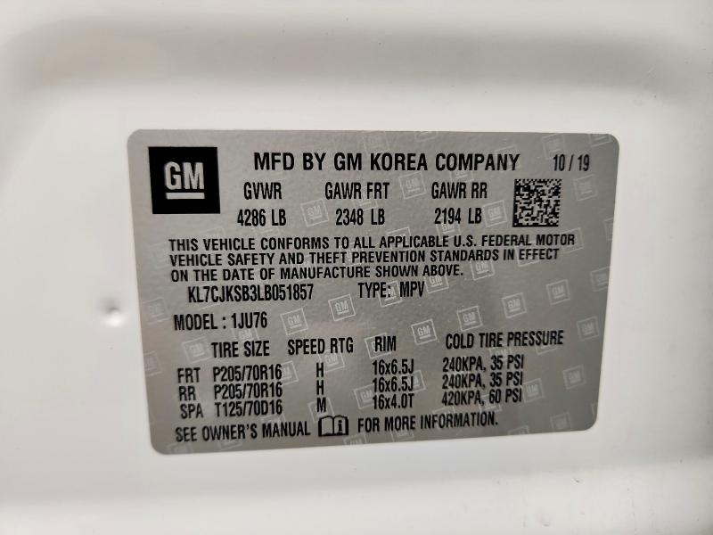 Продаж на аукціоні авто 2020 Chevrolet Trax, vin: KL7CJKSB3LB051857, номер лоту: 58042776