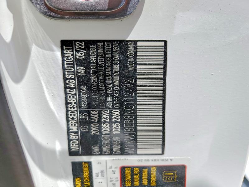 2022 Mercedes-benz C მანქანა იყიდება აუქციონზე, vin: W1KWJ8EB8NG112792, აუქციონის ნომერი: 55507696