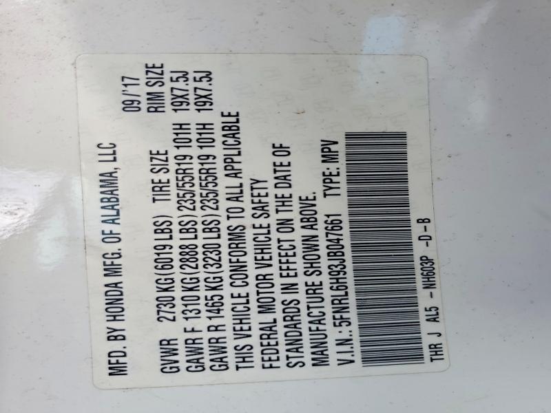 Aukcja sprzedaży 2018 Honda Odyssey, vin: 5FNRL6H93JB047661, numer aukcji: 56986146