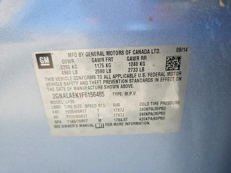 57184086 :رقم المزاد ، 2GNALAEK1F6156485 vin ، 2015 Chevrolet Equinox مزاد بيع