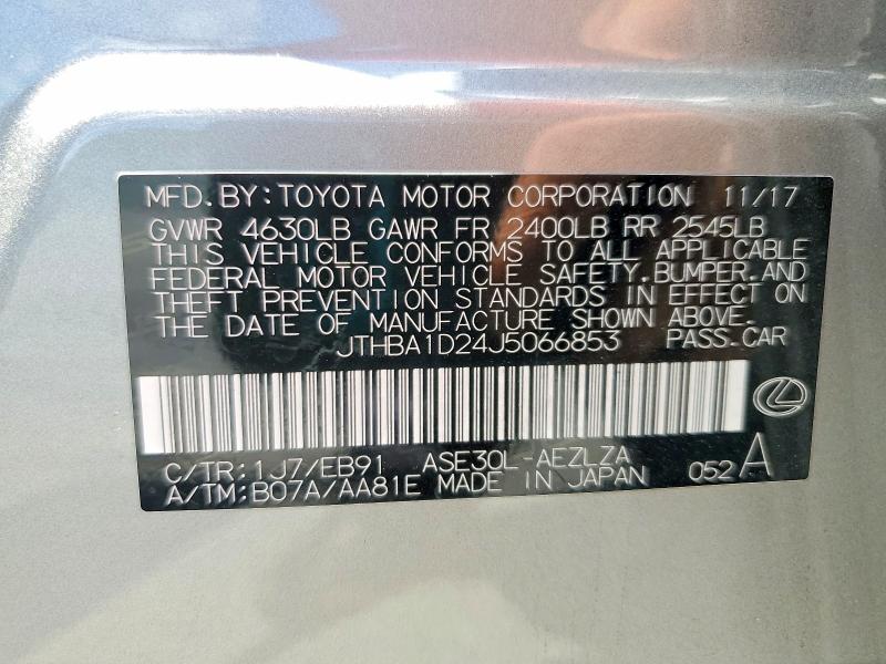 2018 Lexus Is მანქანა იყიდება აუქციონზე, vin: JTHBA1D24J5066853, აუქციონის ნომერი: 58463636