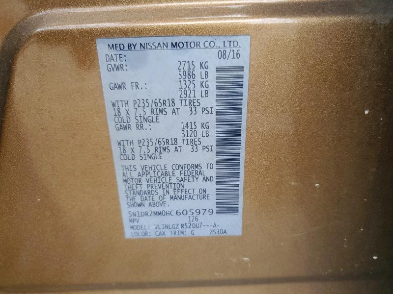 2017 Nissan Pathfinder მანქანა იყიდება აუქციონზე, vin: 5N1DR2MM0HC605979, აუქციონის ნომერი: 58555316