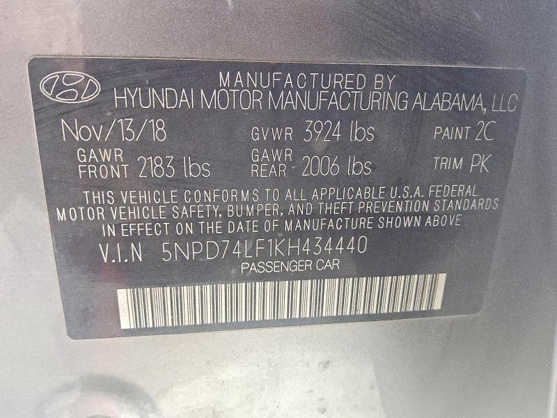 Aukcja sprzedaży 2019 Hyundai Elantra, vin: 5NPD74LF1KH434440, numer aukcji: 58470196