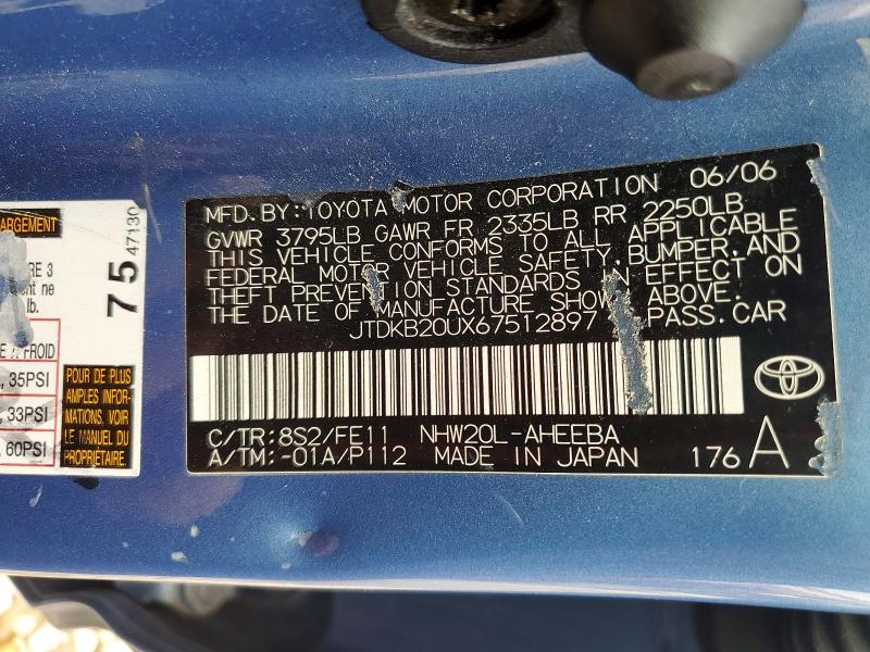 Aukcja sprzedaży 2006 Toyota Prius, vin: JTDKB20UX67512897, numer aukcji: 56305466
