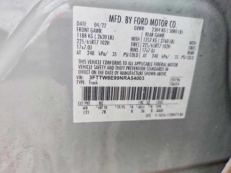 Продаж на аукціоні авто 2022 Ford Maverick, vin: 3FTTW8E99NRA54003, номер лоту: 56660136