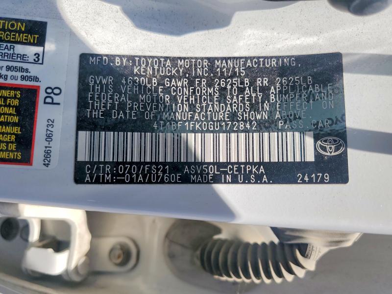 Продажа на аукционе авто 2016 Toyota Camry, vin: 4T1BF1FK0GU172842, номер лота: 56129066