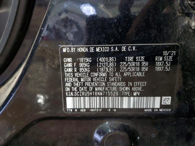 Aukcja sprzedaży 2022 Honda Hr-v, vin: 3CZRU5H16NM715529, numer aukcji: 55863966