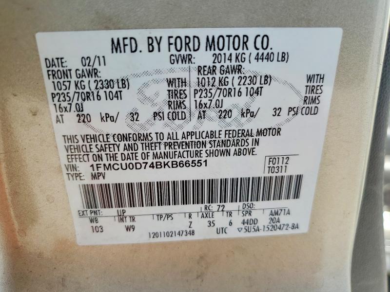 57442426 :رقم المزاد ، 1FMCU0D74BKB66551 vin ، 2011 Ford Escape مزاد بيع