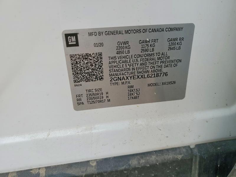 2020 Chevrolet Equinox მანქანა იყიდება აუქციონზე, vin: 2GNAXYEXXL6218776, აუქციონის ნომერი: 54317496